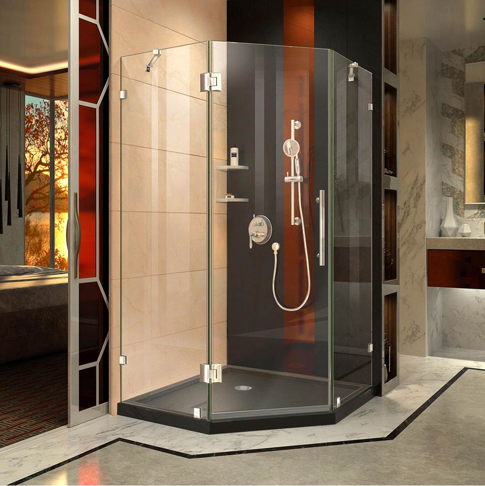 Dreamline Showers DreamLine Prism Lux 42 in. D x 42 in. W x 74 3/4 in. H Hinged Shower Enclosure in Chrome with Corner Drain Black Base Kit