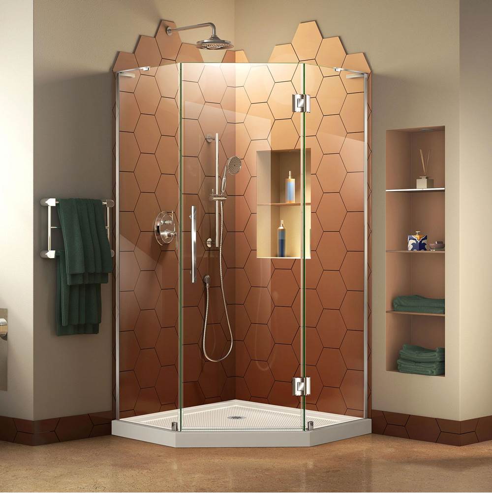Dreamline Showers DreamLine Prism Plus 40 in. D x 40 in. W x 74 3/4 in. H Hinged Shower Enclosure in Chrome with Corner Drain White Base