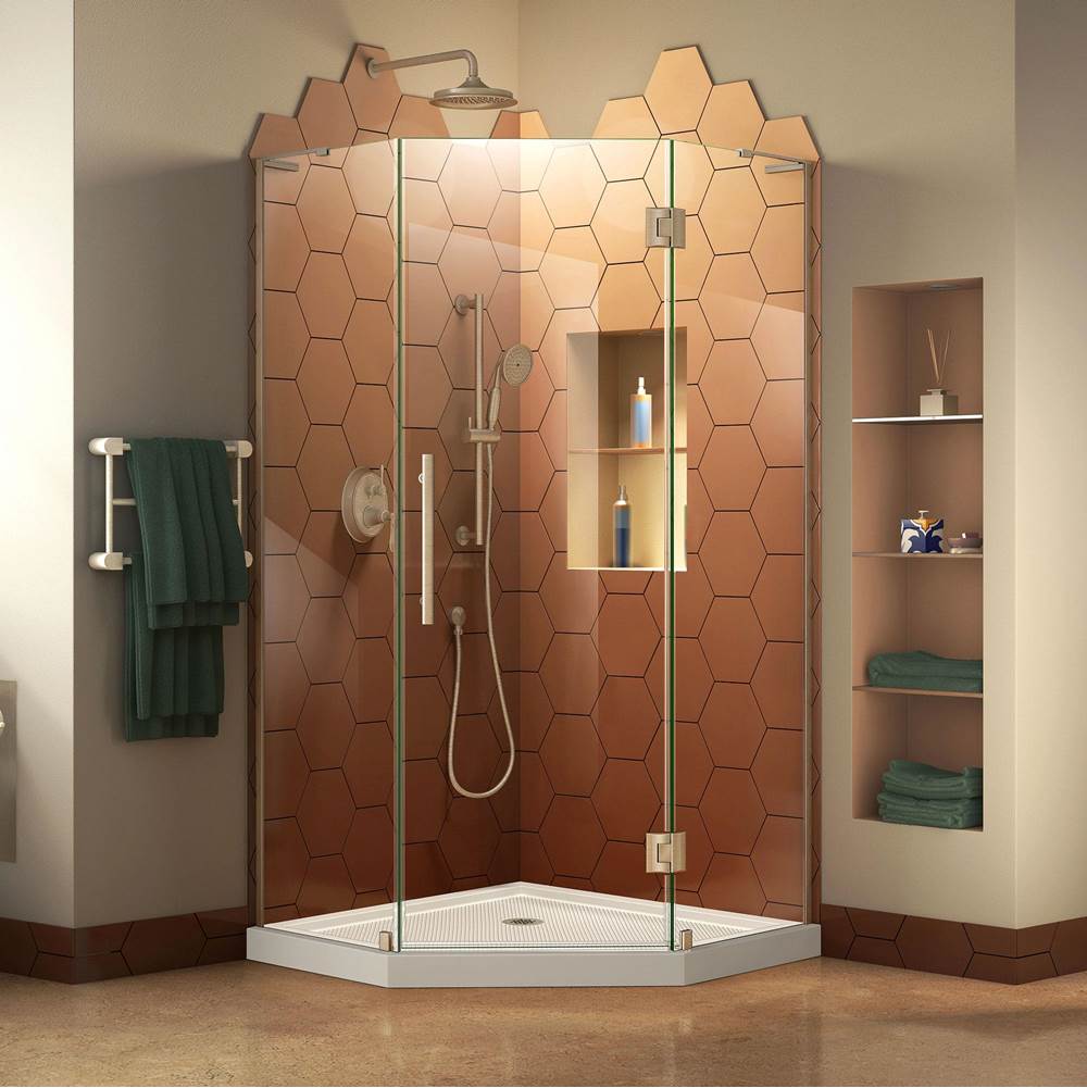 Dreamline Showers DreamLine Prism Plus 40 in. D x 40 in. W x 74 3/4 in. H Hinged Shower Enclosure in Brushed Nickel with Corner Drain White Base