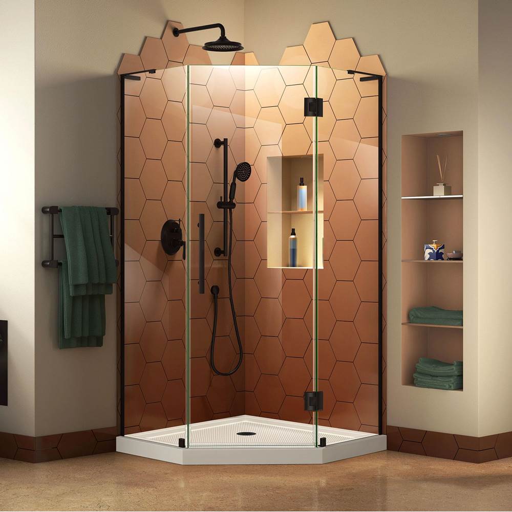 Dreamline Showers DreamLine Prism Plus 38 in. D x 38 in. W x 74 3/4 in. H Hinged Shower Enclosure in Satin Black with Corner Drain White Base
