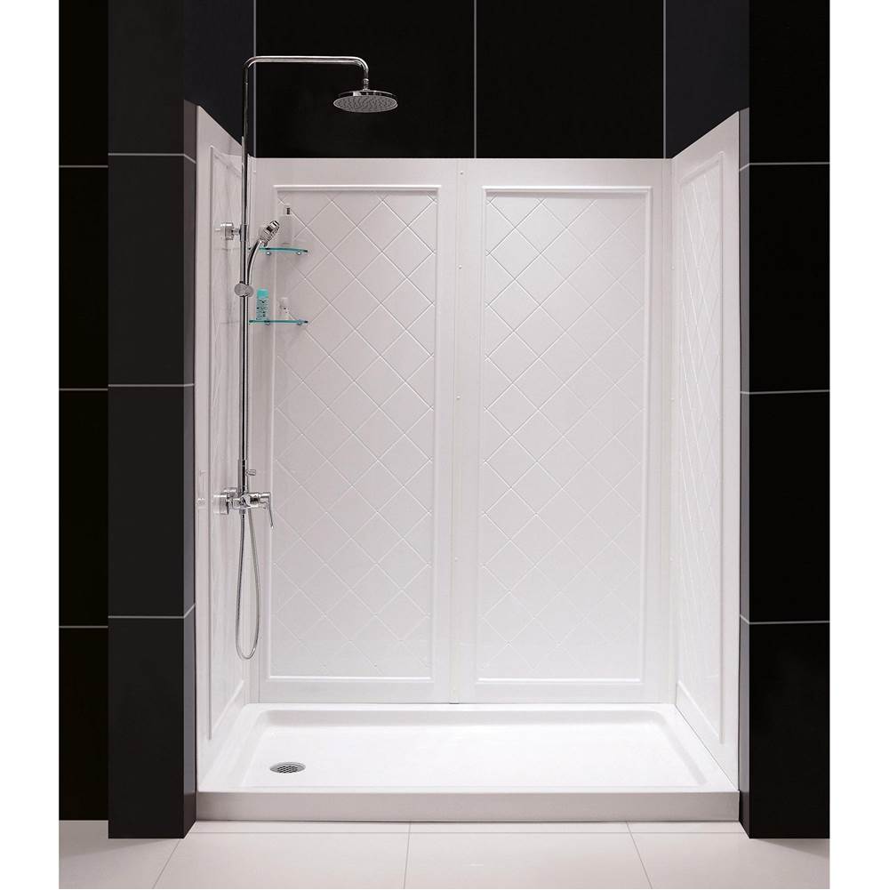 Dreamline Showers DreamLine 36 in. D x 60 in. W x 76 3/4 in. H Left Drain Acrylic Shower Base and QWALL-5 Backwall Kit In White