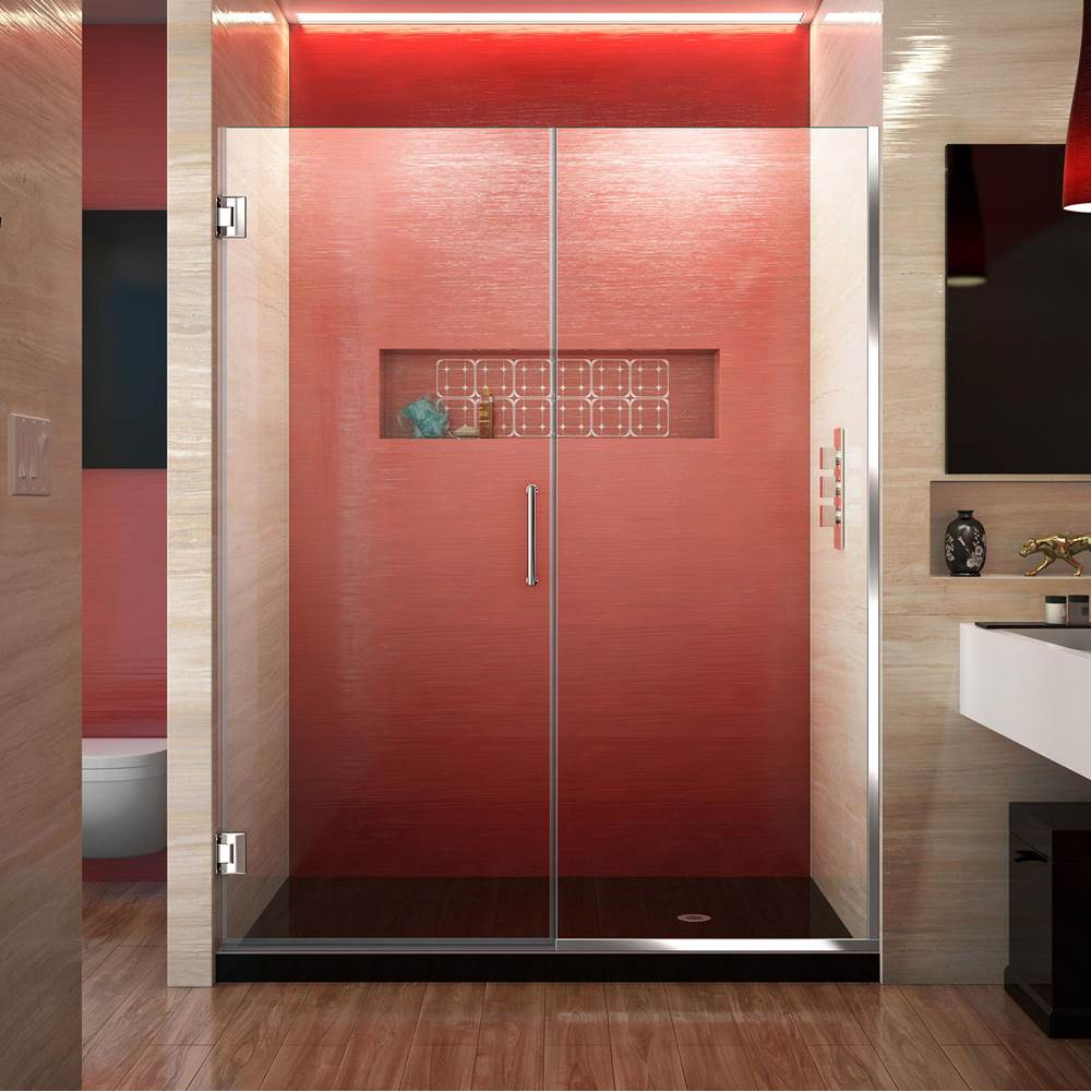 Dreamline Showers DreamLine Unidoor Plus 55-55 1/2 in. W x 72 in. H Frameless Hinged Shower Door, Clear Glass, Chrome