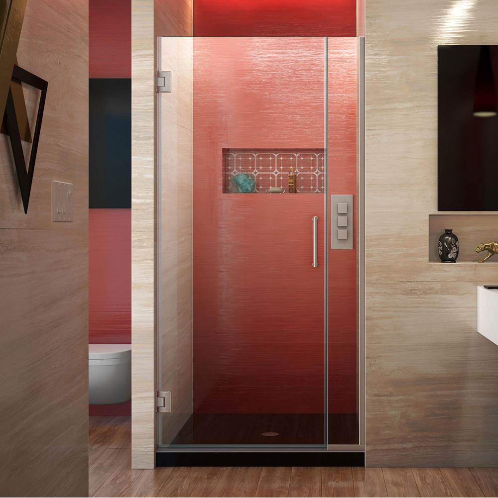 Dreamline Showers DreamLine Unidoor Plus 32 1/2 - 33 in. W x 72 in. H Frameless Hinged Shower Door, Clear Glass, Brushed Nickel