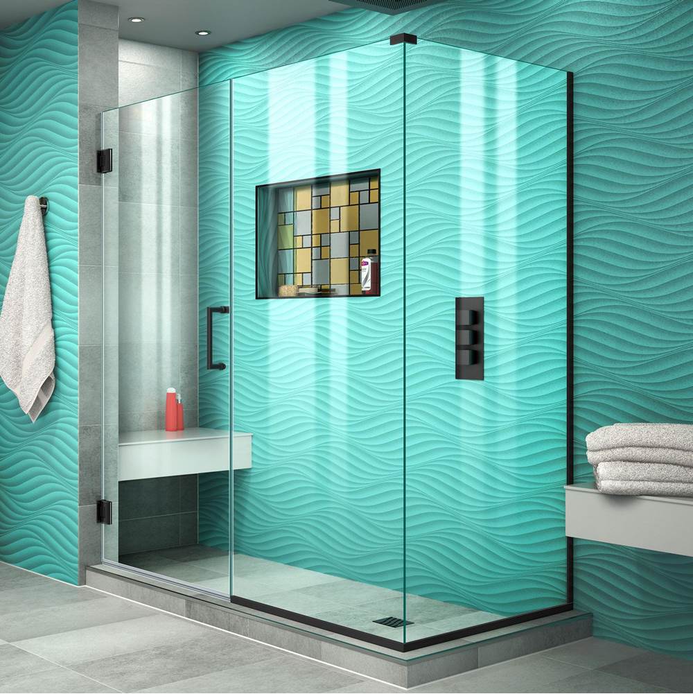 Dreamline Showers DreamLine Unidoor Plus 56 in. W x 34 3/8 in. D x 72 in. H Frameless Hinged Shower Enclosure, Clear Glass, Satin Black