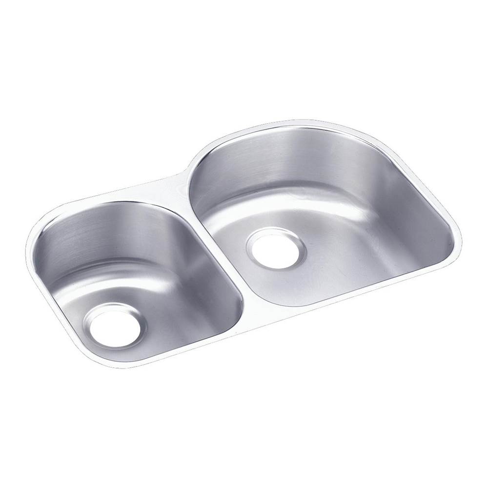 Elkay Lustertone Classic Stainless Steel 31-1/4'' x 20'' x 7-1/2'', Offset 40/60 Double Bowl Undermount Sink