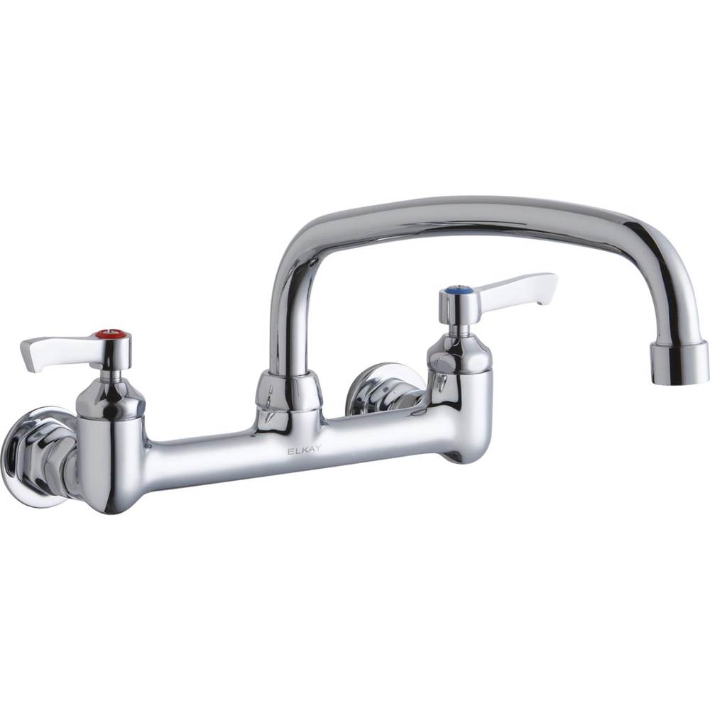 Elkay Foodservice 8'' Centerset Wall Mount Faucet with 14'' Arc Tube Spout 2'' Lever Handles 1/2in Offset Inlets