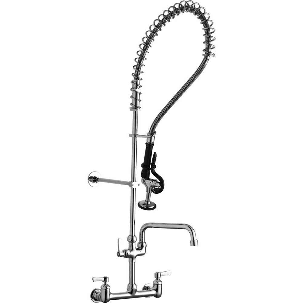 Elkay 8'' Centerset Wall Mount Faucet 44in Flexible Hose with 1.2 GPM Spray Head Plus 8in Arc Tube Spout 2in Lever Handles