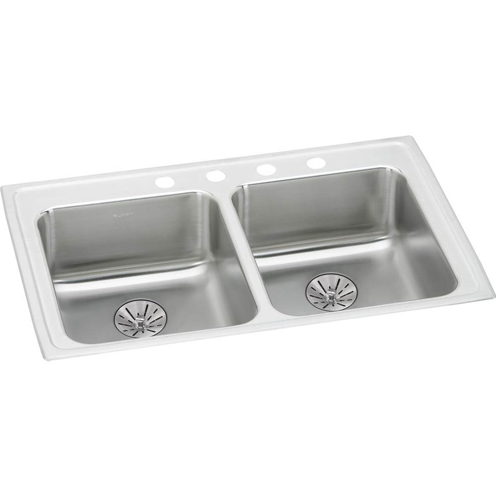 Elkay Lustertone Classic Stainless Steel 33'' x 19-1/2'' x 6-1/2'', Equal Double Drop-in ADA Sink with Perfect Drain