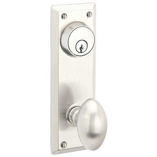Emtek Passage Double Keyed, Sideplate Locksets Quincy 3-5/8'' Center to Center Keyed, Ribbon and Reed Lever, LH, US10B