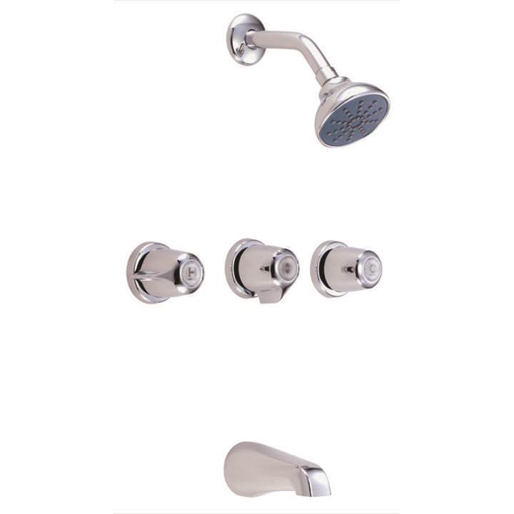 Gerber Plumbing Gerber Classics Three Metal Fluted Handle Threaded Escutcheon Tub & Shower Fitting with IPS/Sweat Connections & Threaded Spout 1.75gpm Chrome