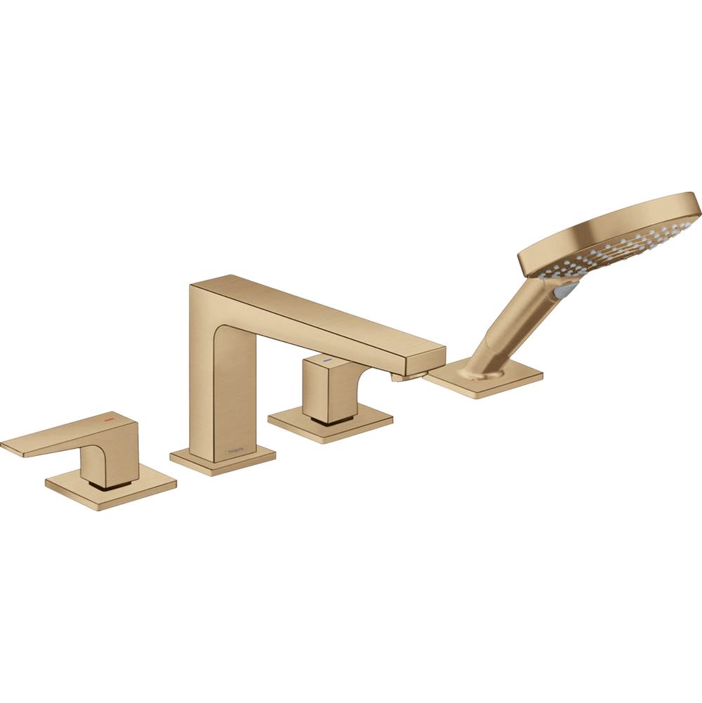 Hansgrohe Metropol 4-Hole Roman Tub Set Trim with Lever Handles and 1.75 GPM Handshower in Brushed Bronze
