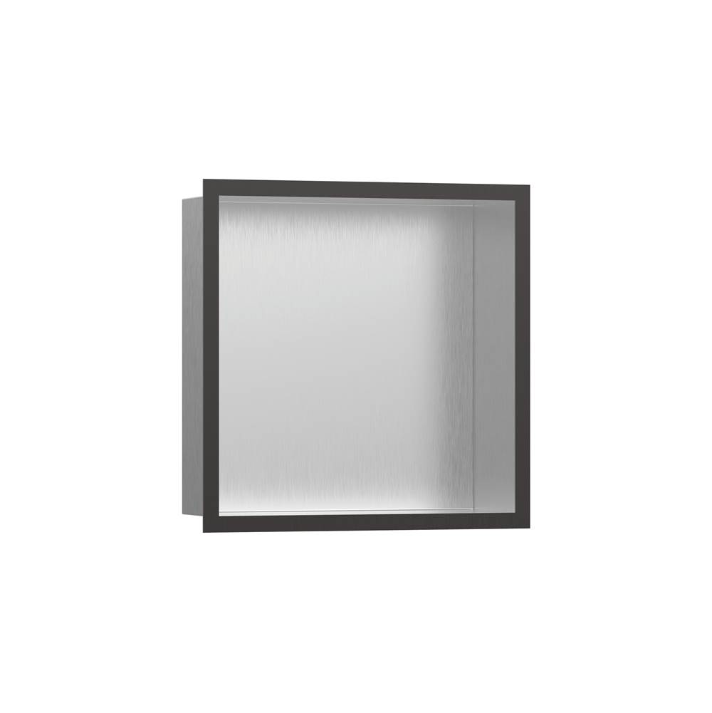 Hansgrohe XtraStoris Individual Wall Niche Brushed Stainless Steel with Design Frame 12''x 12''x 4''  in Brushed Black Chrome