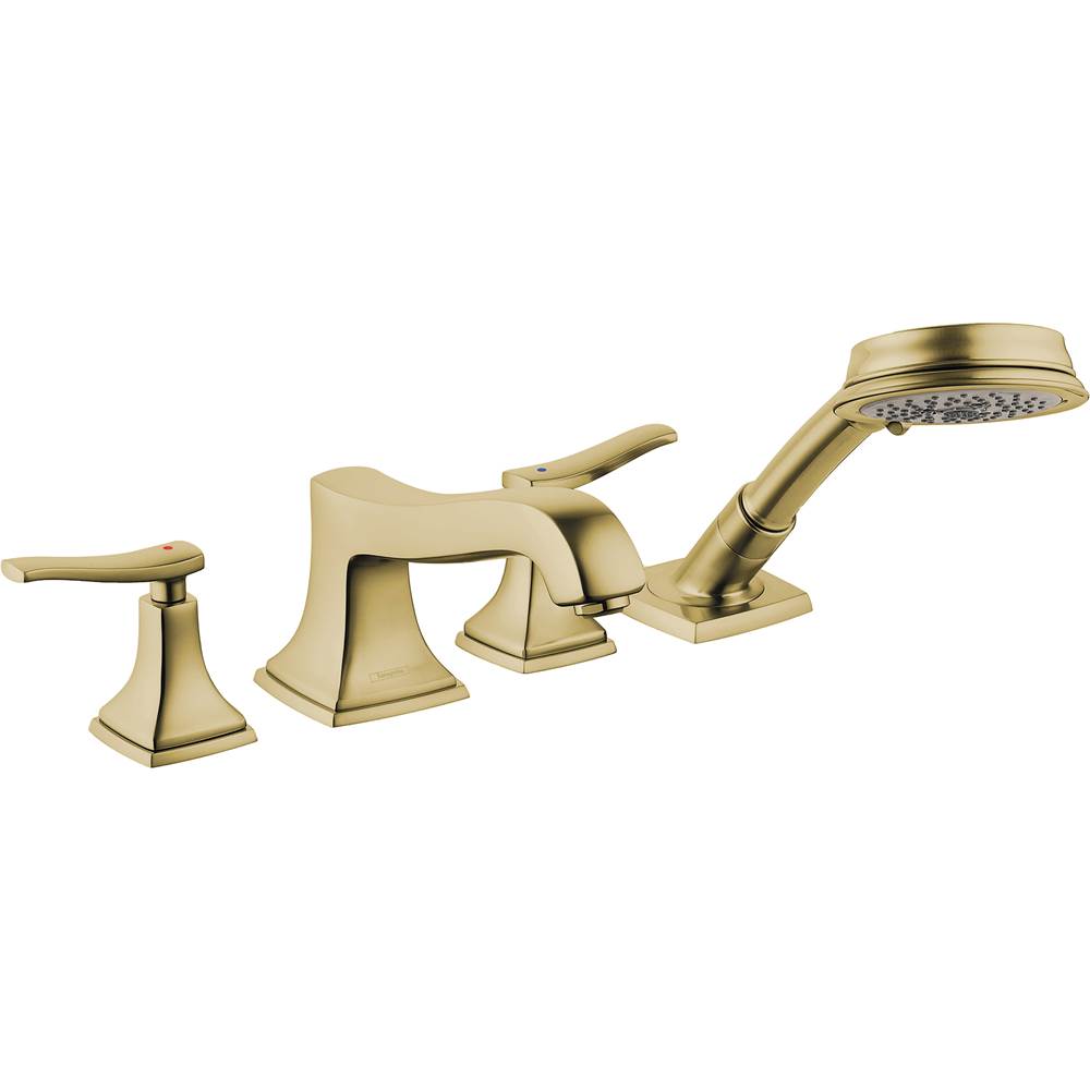 Hansgrohe Metropol Classic 4-Hole Roman Tub Set Trim with Lever Handles and 1.8 GPM Handshower in Brushed Bronze