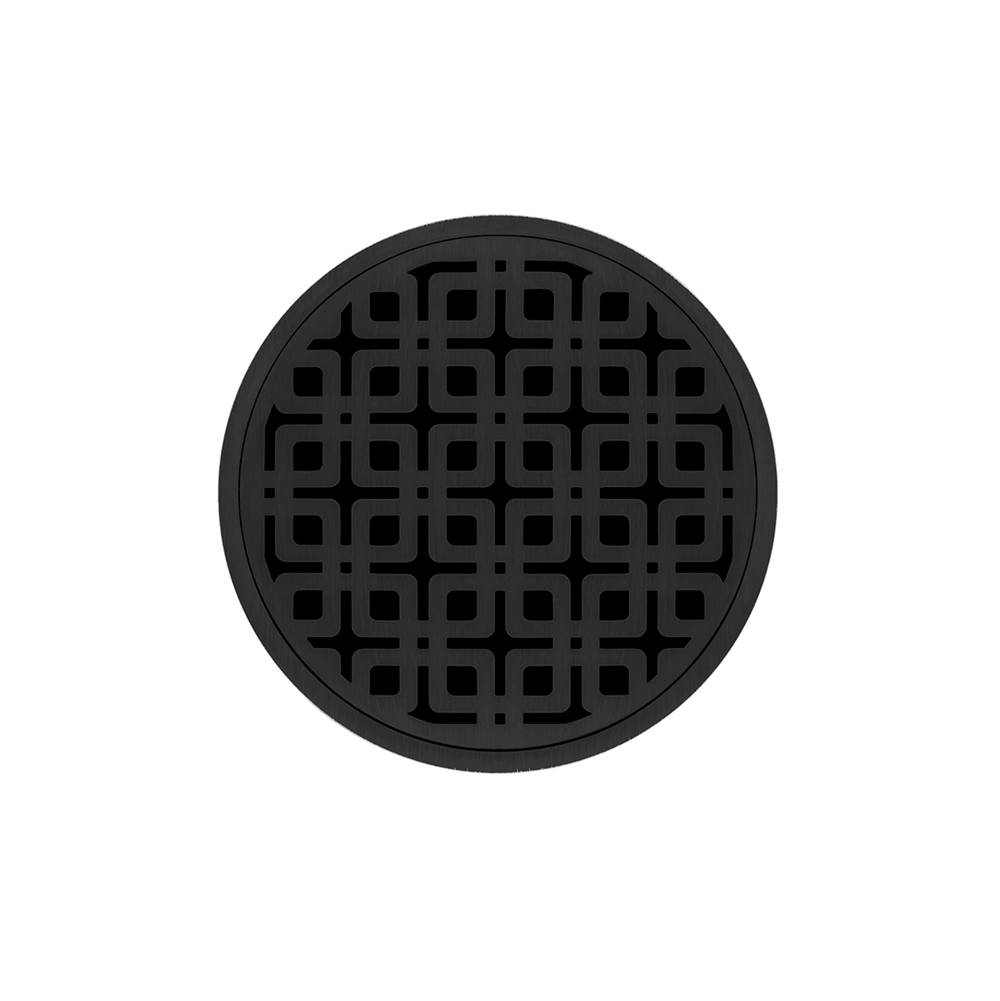 Infinity Drain 5'' Round RKD 5 Complete Kit with Link Pattern Decorative Plate in Matte Black with Cast Iron Drain Body for Hot Mop, 2'' Outlet