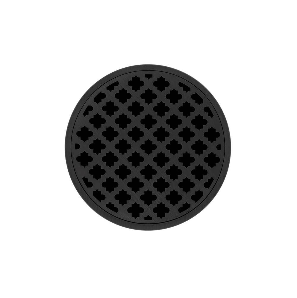 Infinity Drain 5'' Round Strainer with Moor Pattern Decorative Plate and 2'' Throat in Matte Black for RMD 5