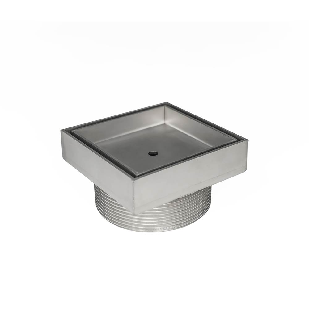 Infinity Drain 5'' x 5'' Tile Drain Strainer with 4'' B Type Threaded Throat in Satin Stainless