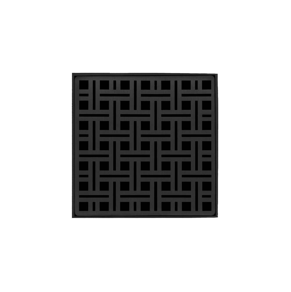 Infinity Drain 5'' x 5'' Strainer with Weave Pattern Decorative Plate and 2'' Throat in Matte Black for VD 5