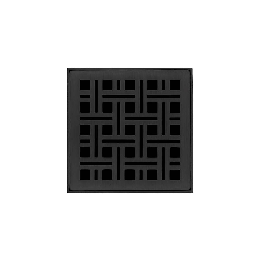Infinity Drain 4'' x 4'' VD 4 Complete Kit with Weave Pattern Decorative Plate in Matte Black with PVC Drain Body, 2'' Outlet