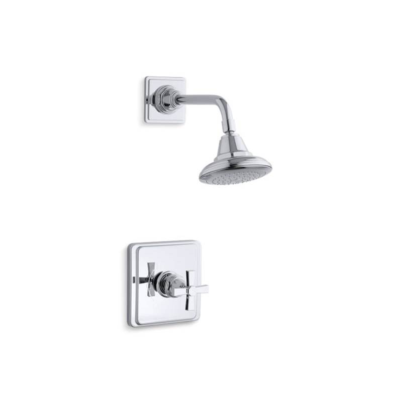 Kohler Pinstripe® Pure Rite-Temp® shower valve trim with cross handle and 2.5 gpm showerhead