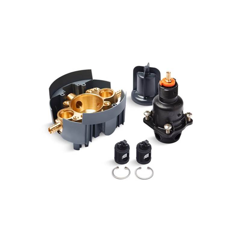 Kohler Rite-Temp® valve body and pressure-balance cartridge kit with service stops and PEX crimp connections, project pack