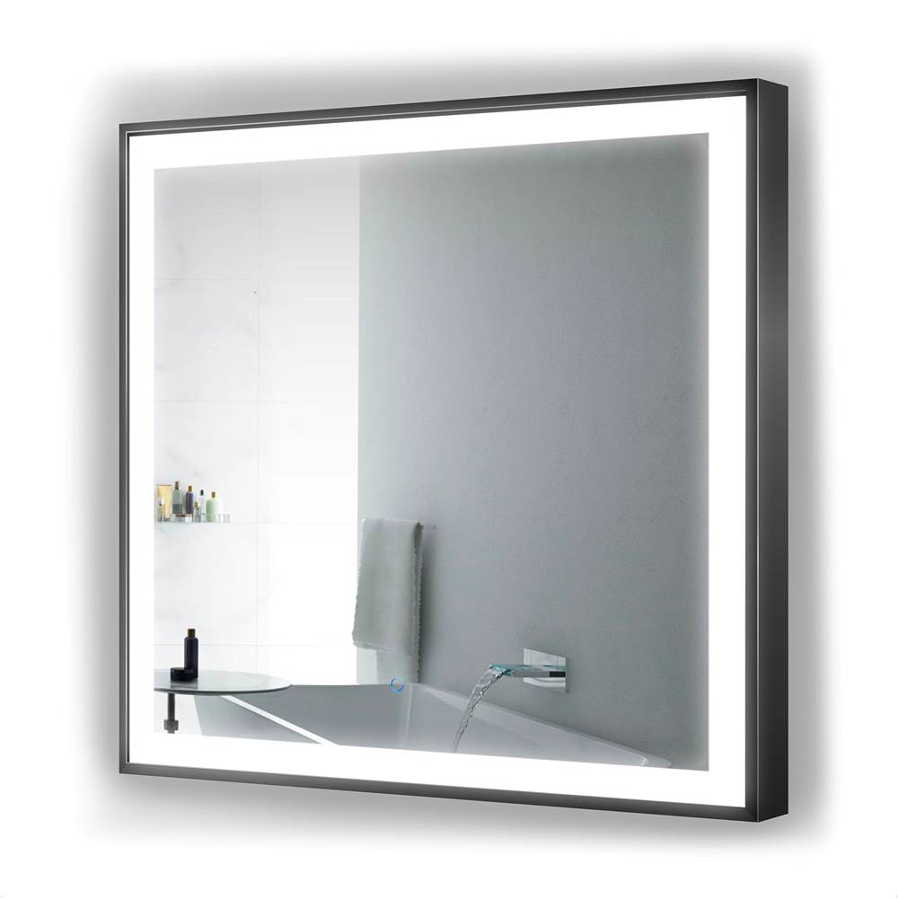 Krugg LED Lighted Bathroom Frame Mirror With Defogger, Black, 36''x36''