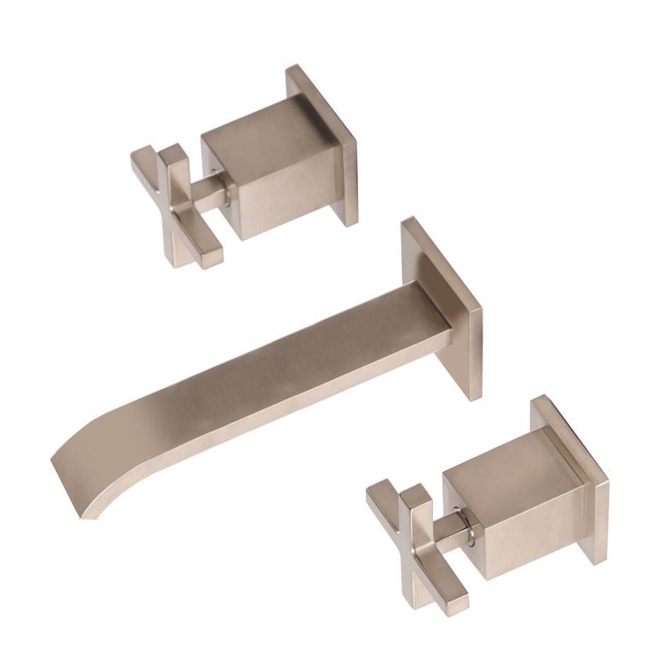 Lacava ROUGH - Wall-mount three-hole faucet featuring natural water flow, with two cross handles, no backplate.