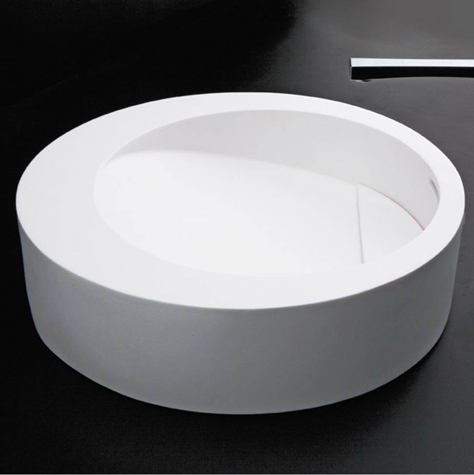 Lacava Round solid surface vessel washbasin with overflow and decorative drain cover (drain not included), finished back. 17 3/4''DIAM x 5 1/2''H