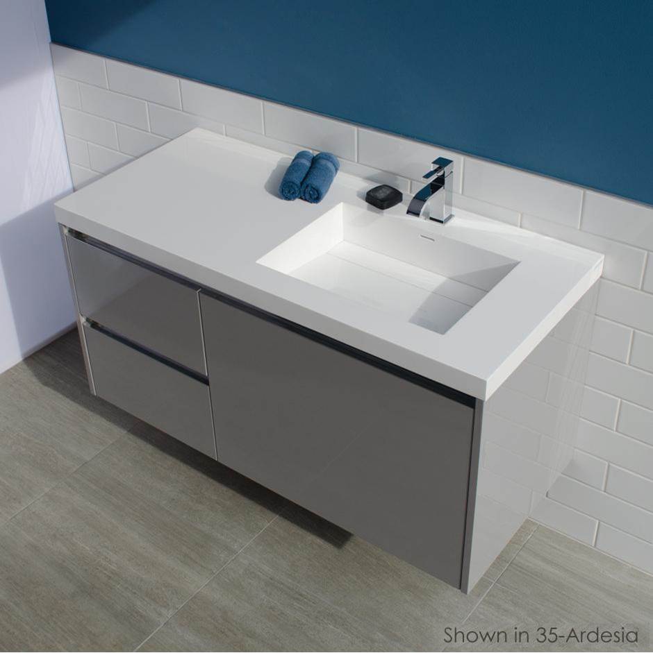 Lacava Wall-mounted undercounter vanity with  a large drawer on right and 2 small drawers on left