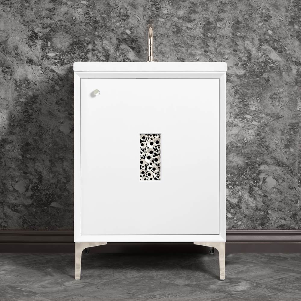 Linkasink Frame 24'' Wide White Vanity with Polished Nickel Coral Grate and Legs, 24'' x 22'' x 33.5'' (without vanity top)