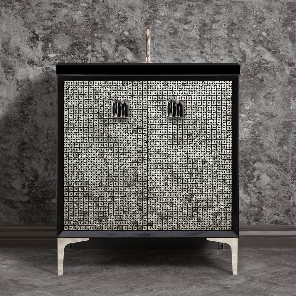 Linkasink MOTHER OF PEARL with 3'' Artisan Glass Prism Hardware 30'' Wide Vanity, Black, Polished Nickel Hardware, 30'' x 22'' x 33.5'' (without vanity top)
