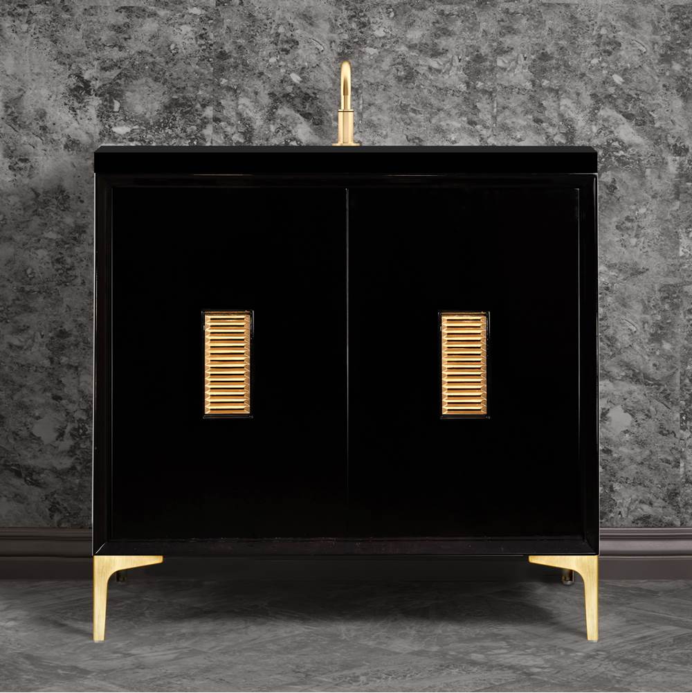 Linkasink Frame 36'' Wide Black Vanity with Satin Brass Louver Grate and Legs, 36'' x 22'' x 33.5'' (without vanity top)