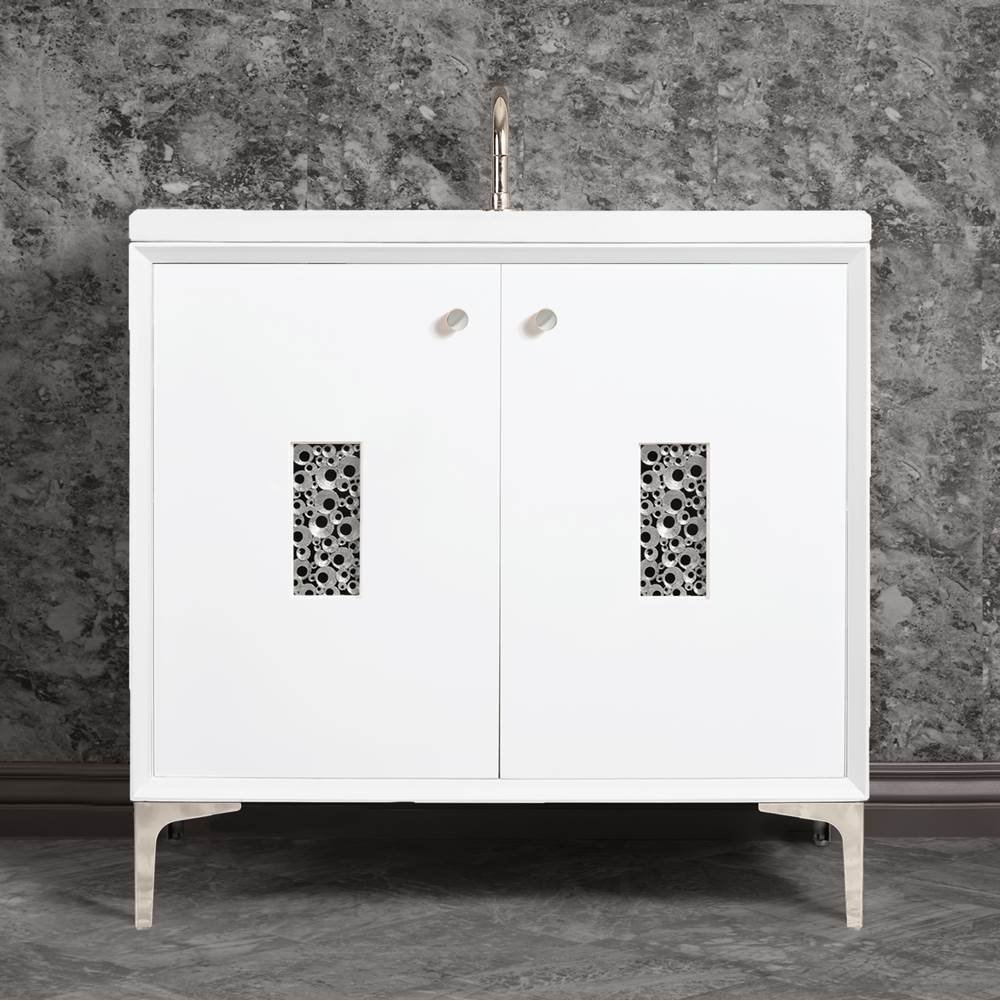 Linkasink Frame 36'' Wide White Vanity with Polished Nickel Coral Grate and Legs