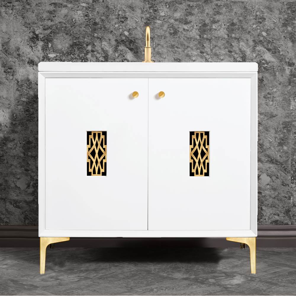 Linkasink Frame 36'' Wide White Vanity with Satin Brass Deco Grate and Legs