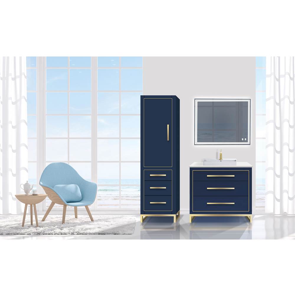 Madeli 20''W Estate Linen Cabinet, Sapphire. Free Standing, Left Hinged Door. Satin, Brass Handle(X4)/C-Base(X1)/Inlay, 20'' X 18'' X 76''