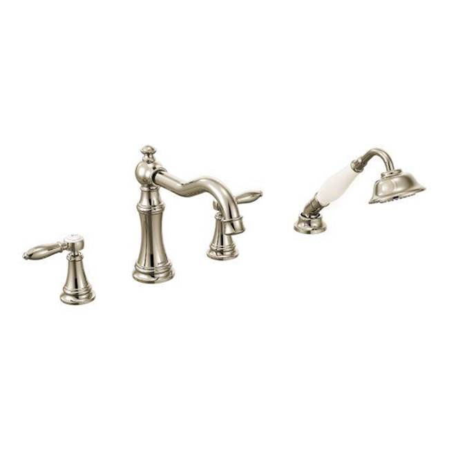 Moen Polished nickel two-handle roman tub faucet includes hand shower