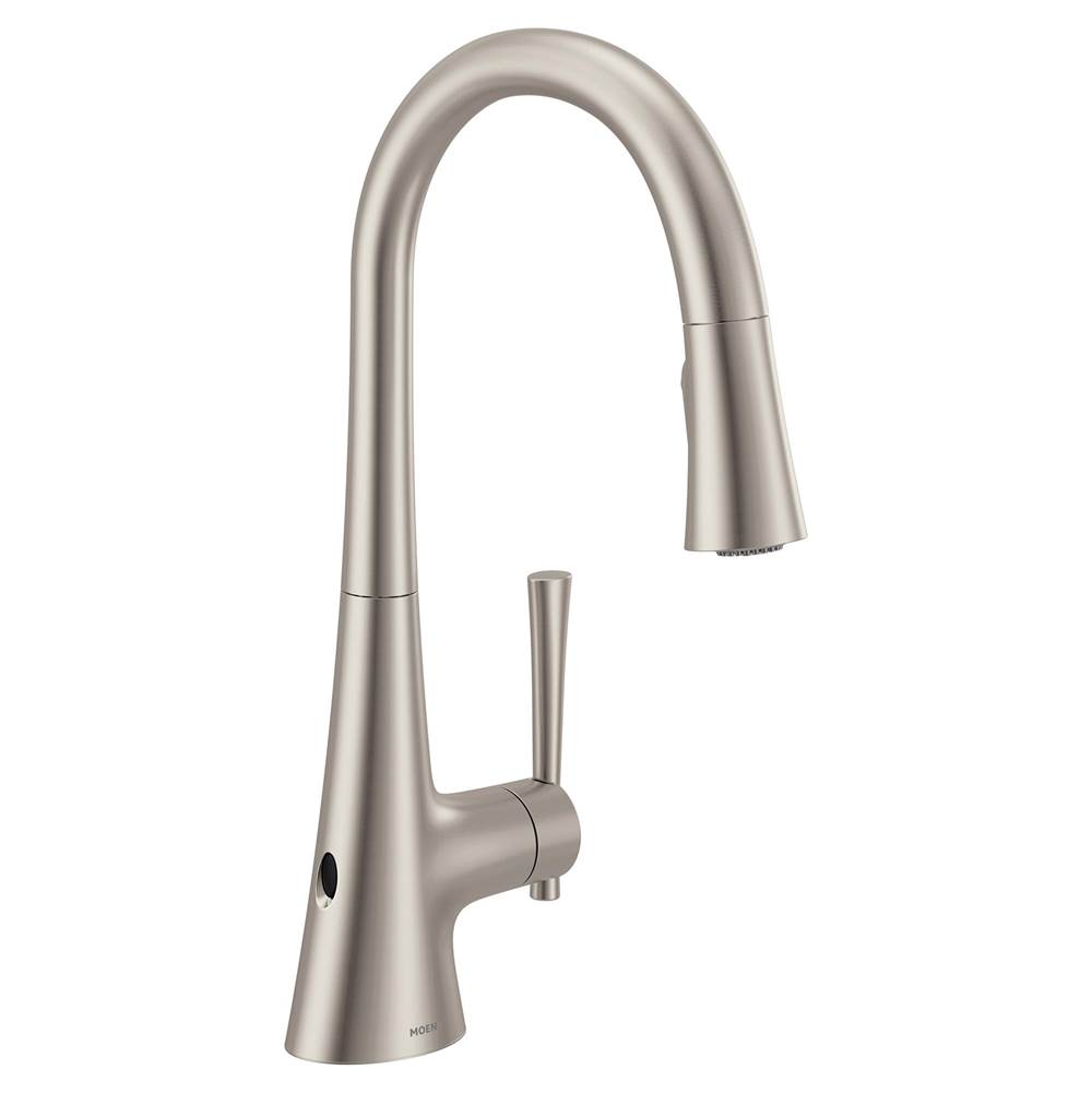 Moen KURV Touchless 1-Handle Pull-Down Sprayer Kitchen Faucet with MotionSense Wave and Power Clean in Spot Resist Stainless