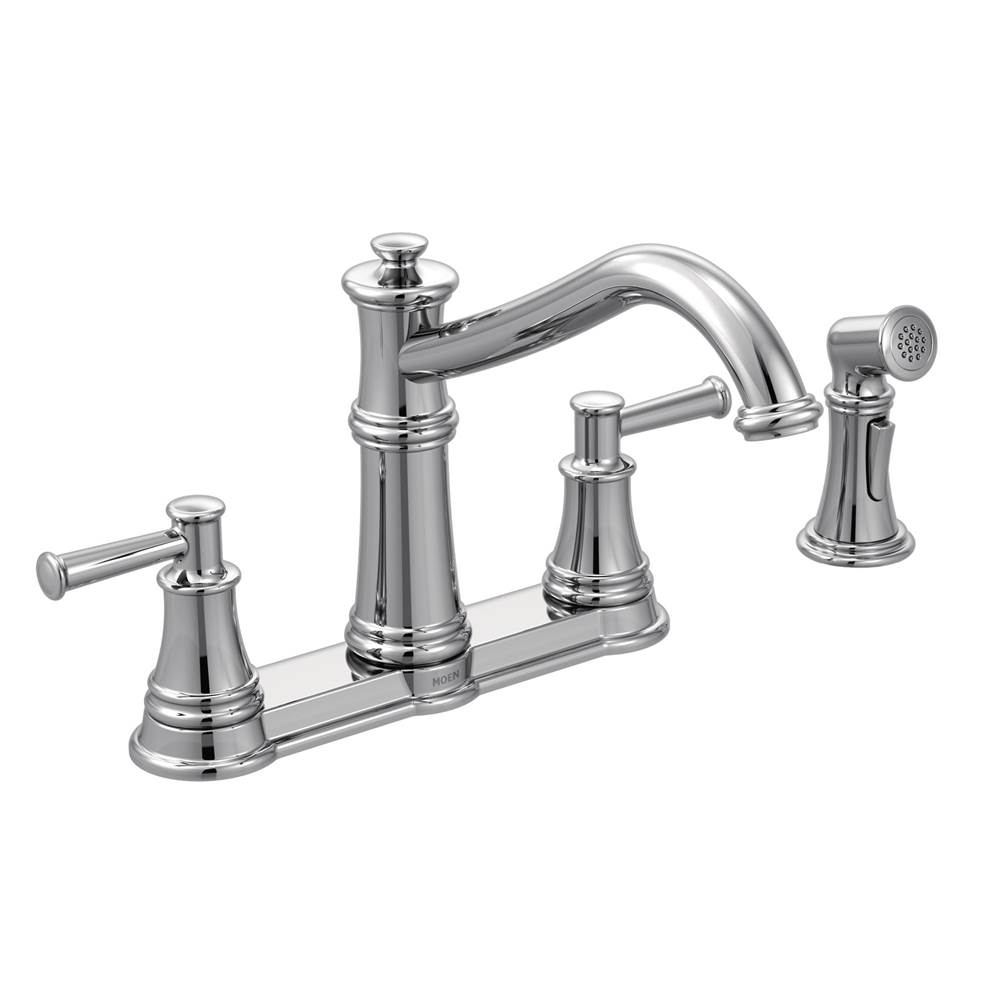 Moen Belfield Traditional Two Handle High Arc Kitchen Faucet with Side Spray, Chrome