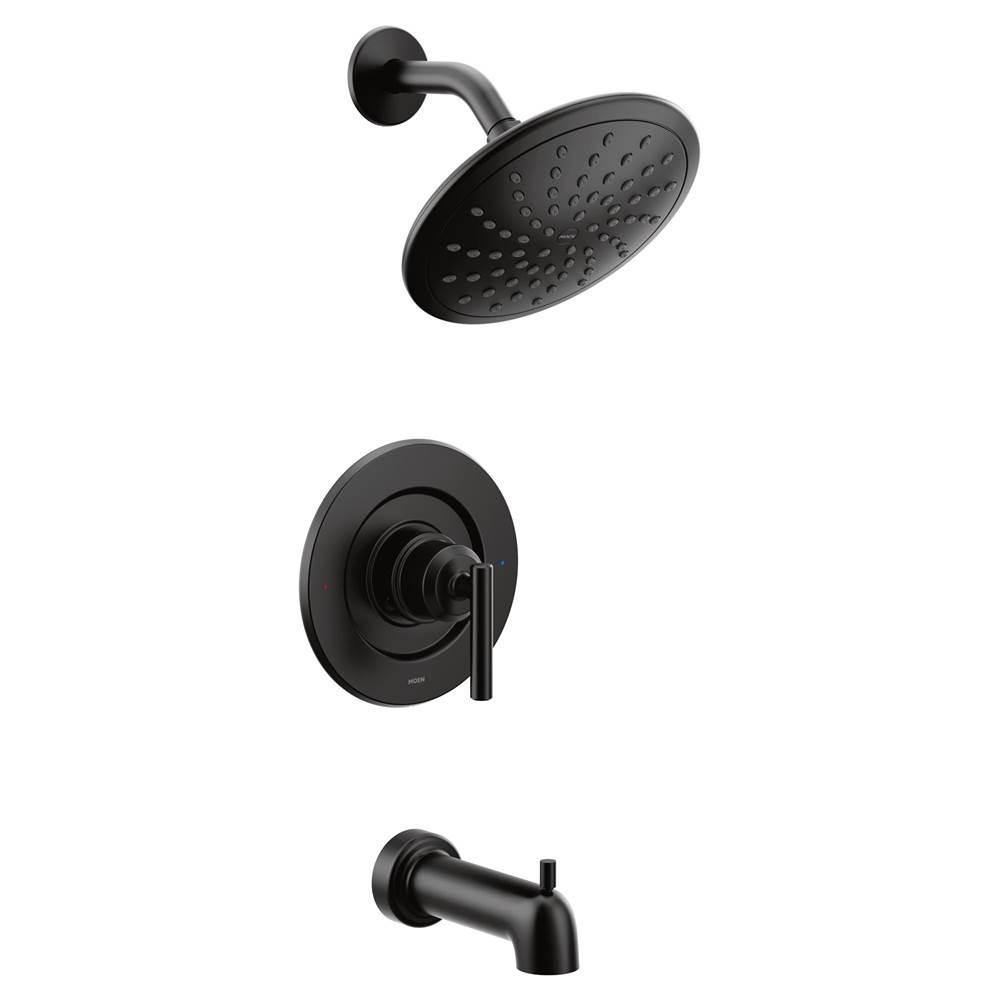 Moen Gibson Posi-Temp Pressure Balancing Modern Tub and Shower Trim with 8-Inch Eco-Performance Rainshower, Valve Required, Matte Black
