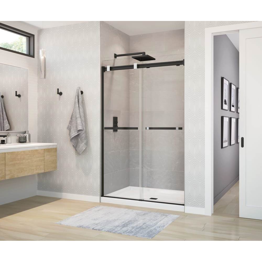 Maax Duel 56-58 1/2 x 70 1/2-74 in. 8 mm Bypass Shower Door for Alcove Installation with Clear glass in Matte Black & Chrome