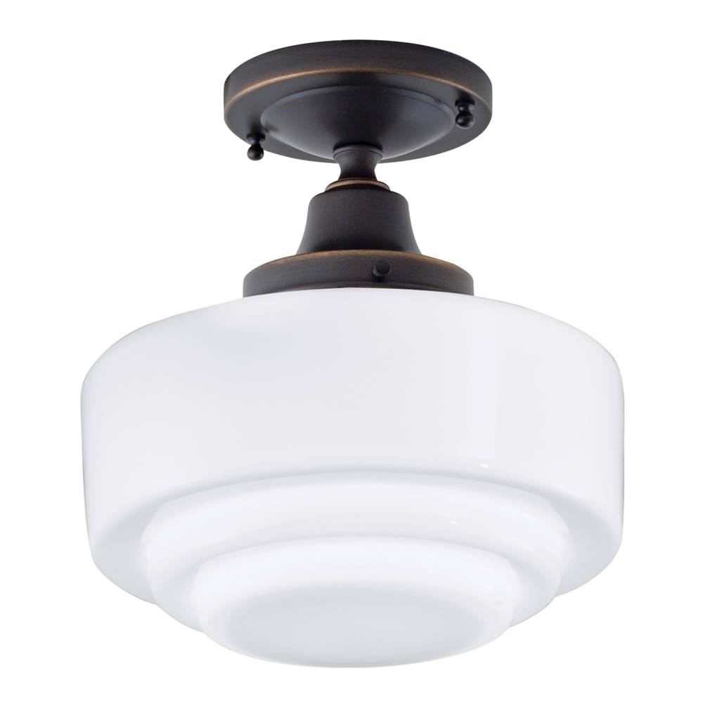 Norwell Schoolhouse Flush Mount Light - Oil Rubbed Bronze with Stepped Glass