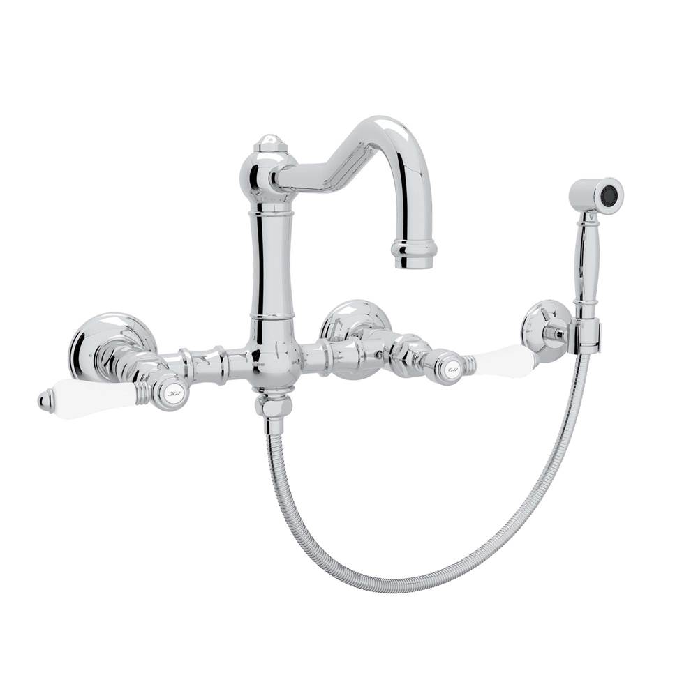 Rohl Acqui® Wall Mount Bridge Kitchen Faucet With Sidespray And Column Spout