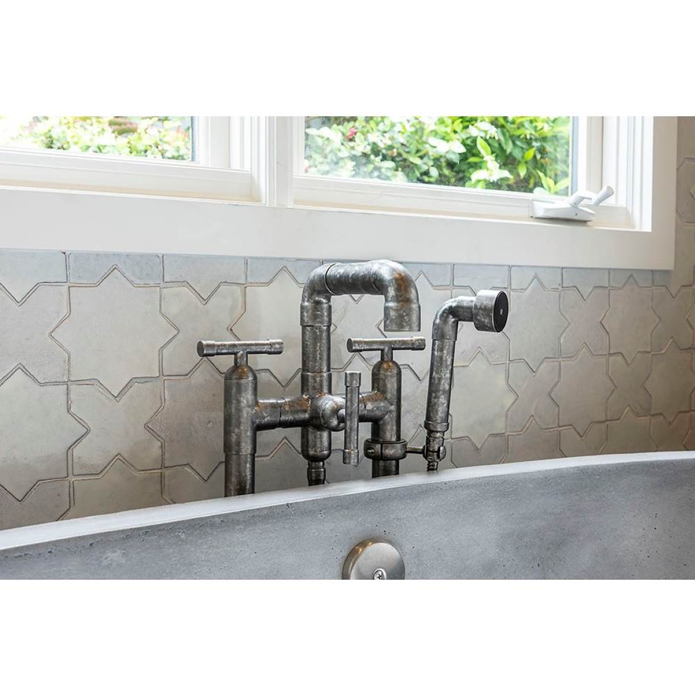 Sonoma Forge Waterbridge Floor Mount Tub Filler With Elbow Spoutand Handshower 8'' Spread, Center To Center Stabilizer Tee Include