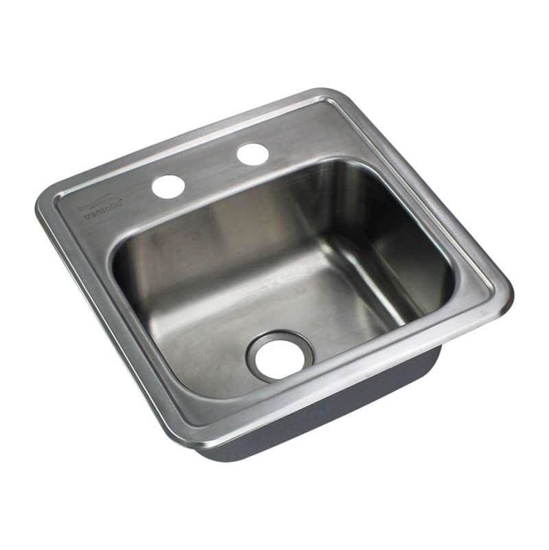 Transolid Select 15in x 15in 20 Gauge Drop-in Single Bowl Kitchen/Bar Sink with 2 Faucet Holes