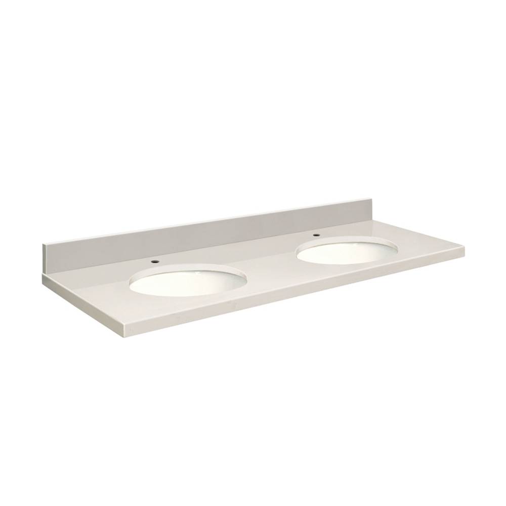 Transolid Quartz 61-in x 22-in Double Sink Bathroom Vanity Top with Eased Edge, Single Faucet Hole, and White Bowl in Milan White Top, White Bowl