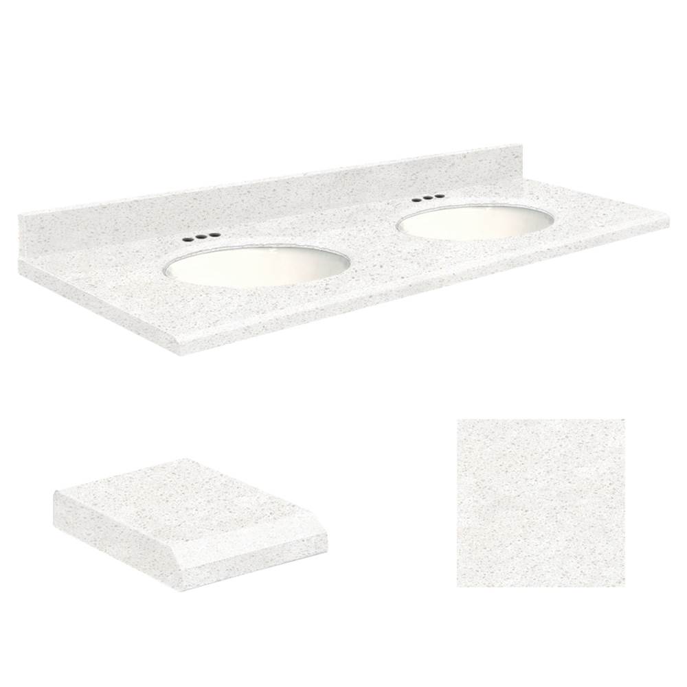 Transolid Quartz 61-in x 22-in Double Sink Bathroom Vanity Top with Beveled Edge, 4-in Centerset, and White Bowl in Natural White Top, White Bowl