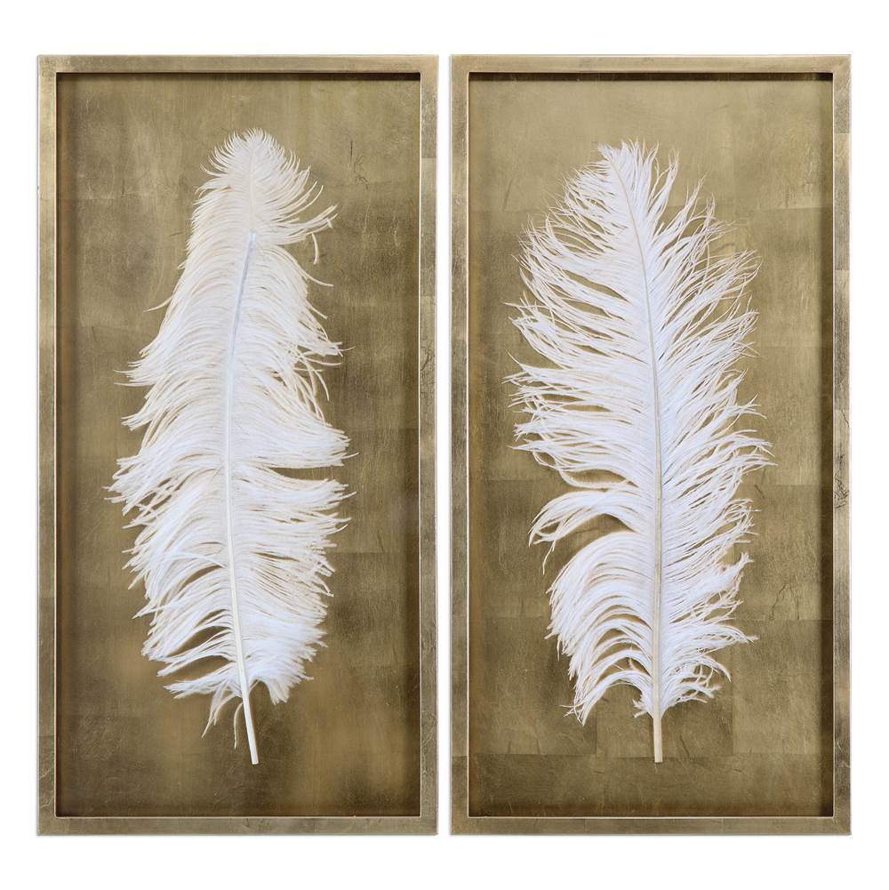 Uttermost Uttermost White Feathers Gold Shadow Box S/2