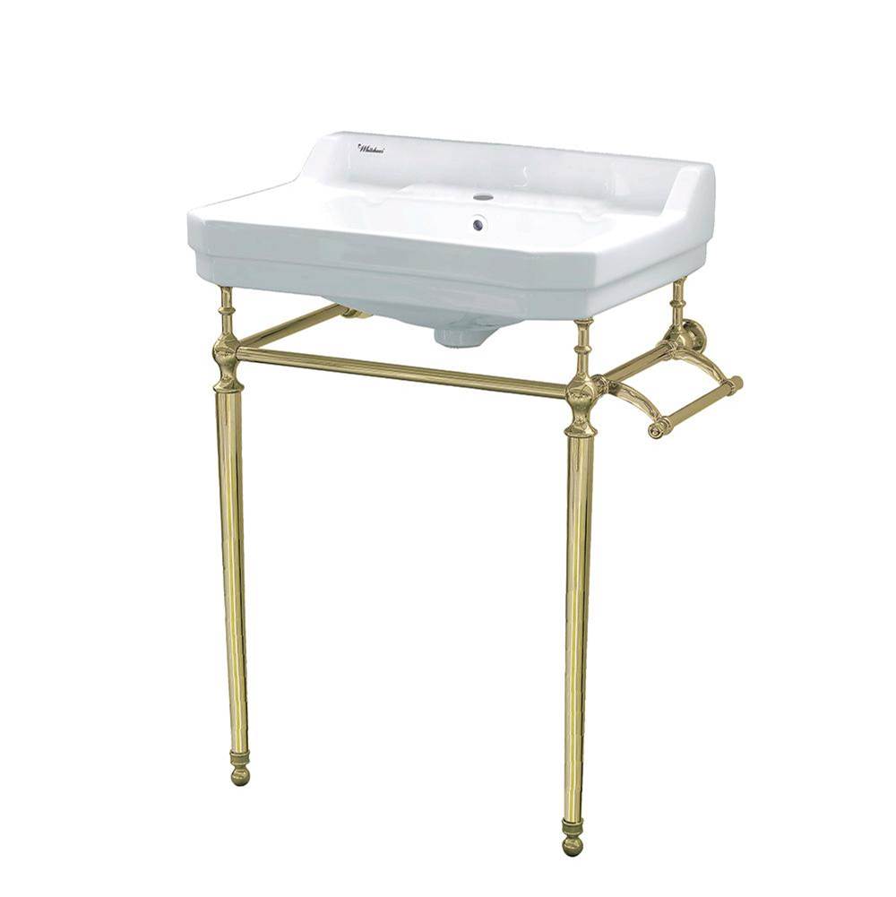 Whitehaus Collection Victoriahaus Console With Integrated Rectangular Bowl With Single Hole Drill, Polished Brass Leg Support, Interchangable Towel Bar, Backsplash And Overflow
