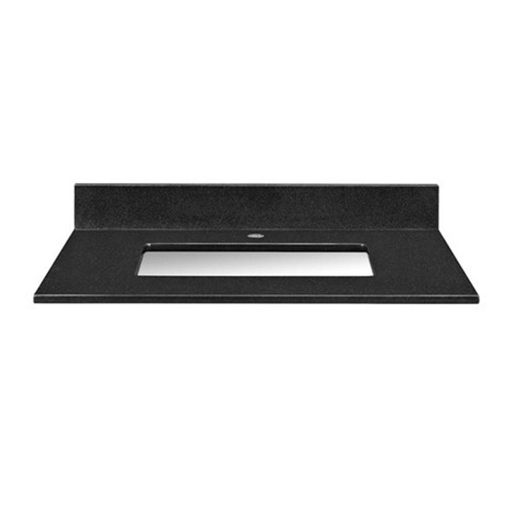 Ryvyr Stone Top - 31-inch for Rectangular Undermount Sink - Black Granite with Single Faucet Hole